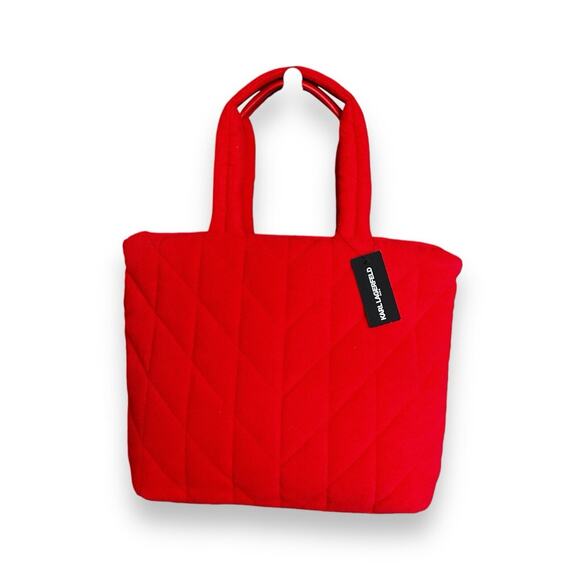 New Karl Lagerfeld Paris Vermillion Red Voyage Terry Designer Tote Bag Style - Picture 2 of 5